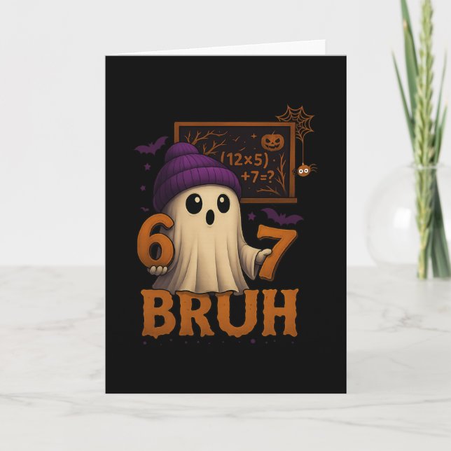 Funny Math Ghost 67 Bruh Halloween Meme Teacher Eq Card (Front)