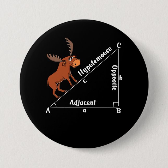 Funny Math Hypotemoose Geometry Moose Joke Pun Button (Front)