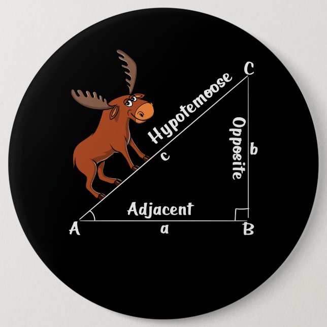 Funny Math Hypotemoose Geometry Moose Joke Pun Button (Front)