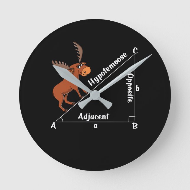 Funny Math Hypotemoose Geometry Moose Joke Pun Round Clock (Front)