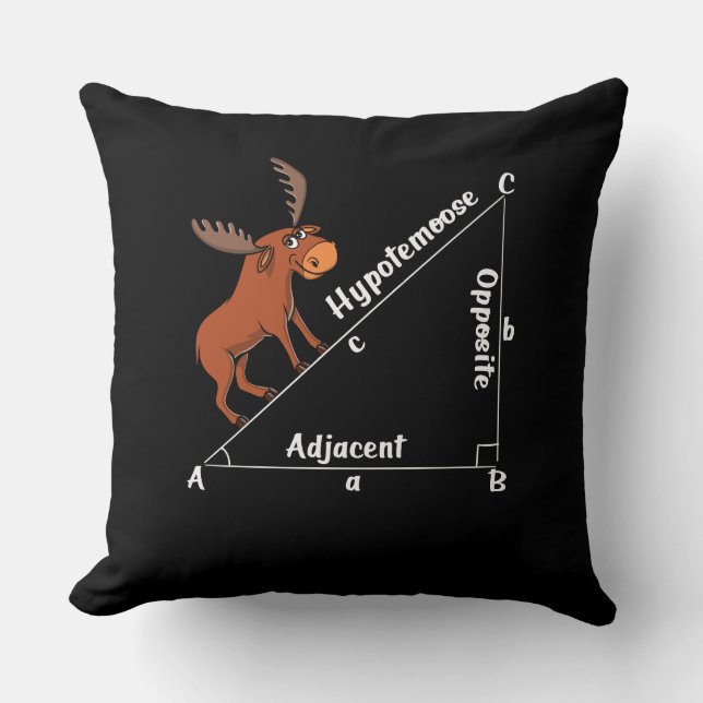 Funny Math Hypotemoose Geometry Moose Joke Pun Throw Pillow (Front)