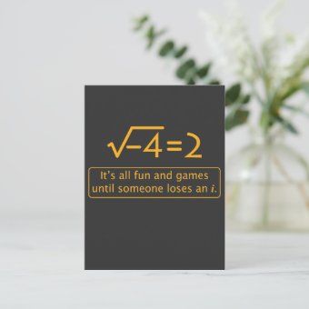 Funny Math Joke - imaginary number missing Postcard | Zazzle