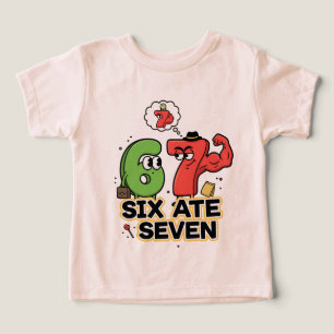 Funny Math Joke "Six Ate Seven" Cartoon Design Toddler T-shirt