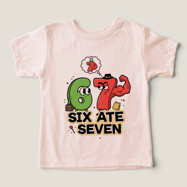Funny Math Joke "Six Ate Seven" Cartoon Design Toddler T-shirt (Design Front)