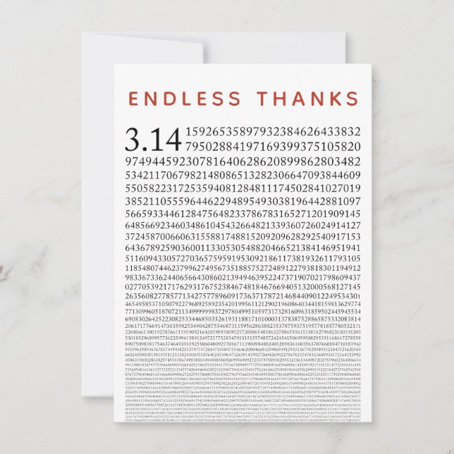 Funny Math Nerd Thank You Card, Number Pi Card (Front)