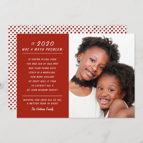 Funny Math Problem Red 2020 New Year Photo Holiday Card