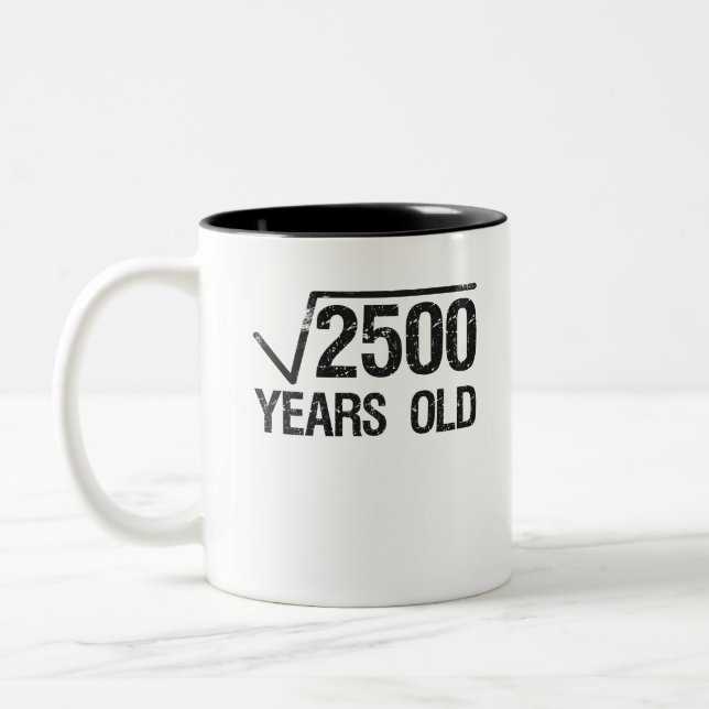Funny Math Problem Square Root of 2500 Equal 50th Two-Tone Coffee Mug (Left)