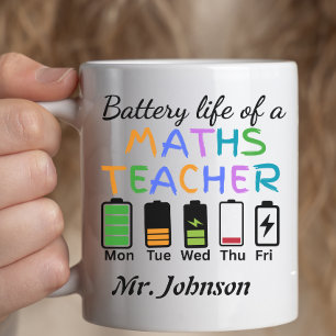 Funny Math Teacher Battery Life Custom Name  Coffee Mug