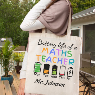 Funny Math Teacher Battery Life Custom Name Tote Bag