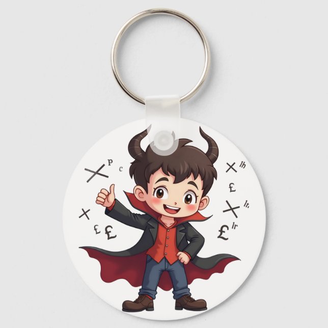 Funny Math Teacher Cartoon – Devilish Educator  Keychain (Front)