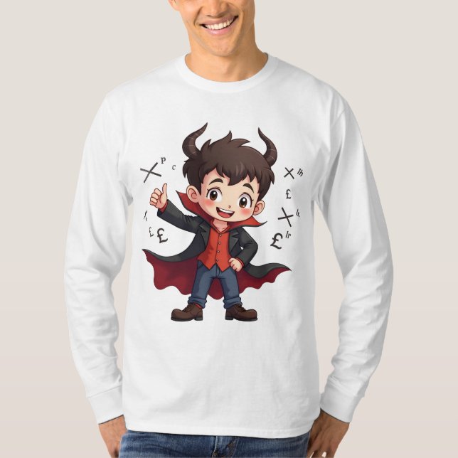 Funny Math Teacher Cartoon – Devilish Educator  T-Shirt (Front)