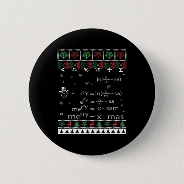Funny Math Teacher Christmas Merry Xmas In Math Eq Button (Front)