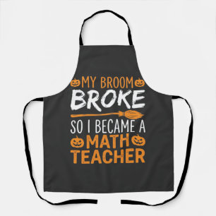 Funny Math Teacher Halloween Broom Apron