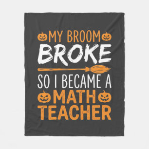 Funny Math Teacher Halloween Broom Fleece Blanket