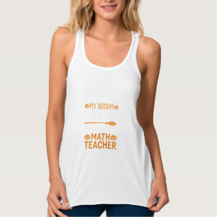 Funny Math Teacher Halloween Broom Tank Top