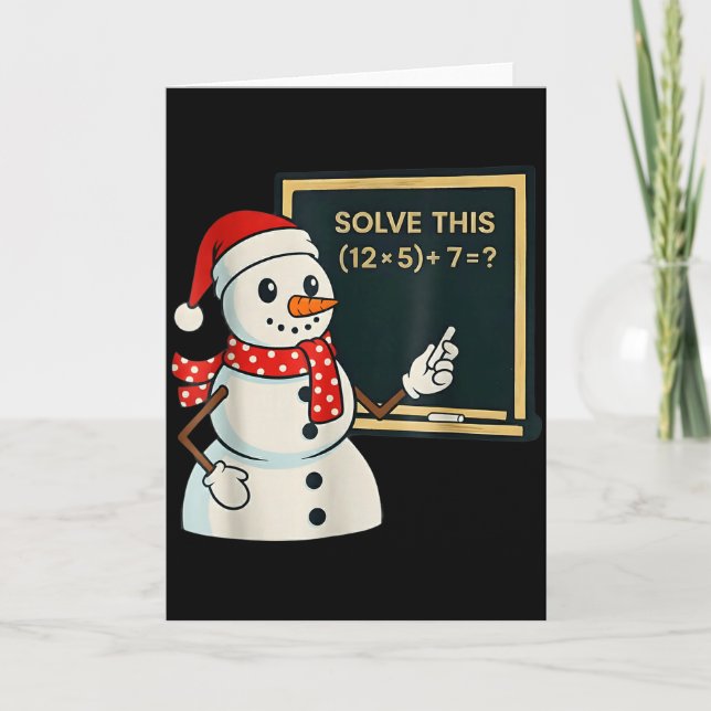 Funny Math Teacher Snowman Christmas Puzzle Winter Card (Front)