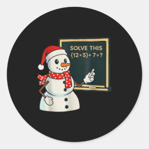 Funny Math Teacher Snowman Christmas Puzzle Winter Classic Round Sticker