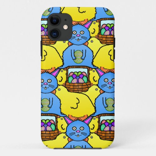 Funny MC Easter Bunny Chicks Tessellation Pattern iPhone 11 Case