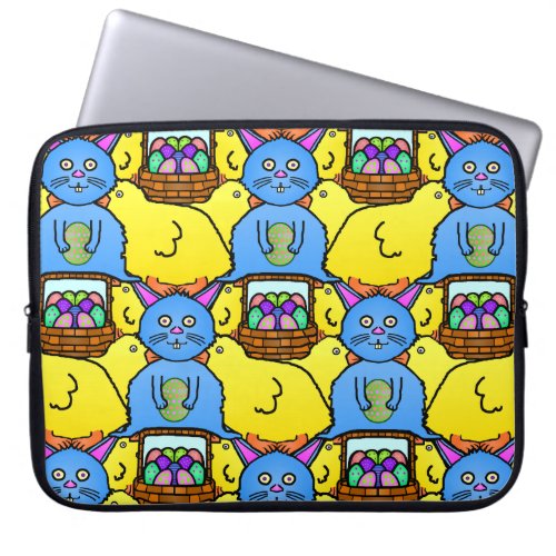 Funny MC Easter Bunny Chicks Tessellation Pattern Laptop Sleeve
