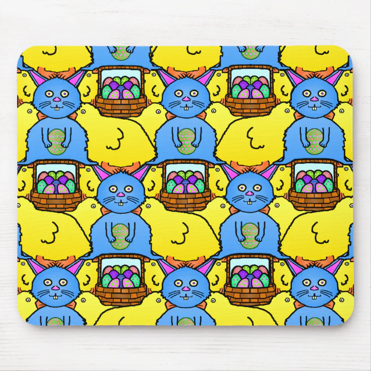 Funny MC Easter Bunny Chicks Tessellation Pattern Mouse Pad | Zazzle