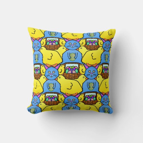Funny MC Easter Bunny Chicks Tessellation Pattern Throw Pillow