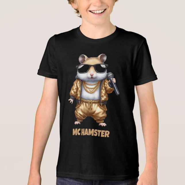 Funny MC Hamster Rapper with Golden Baggy Pants Tri-Blend Shirt (Front)