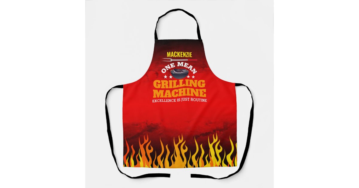 Funny Mean Grilling Machine with Name and Flame Apron | Zazzle