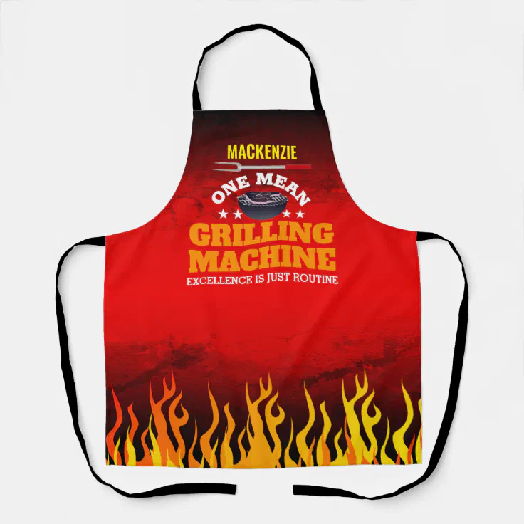 Funny Mean Grilling Machine with Name and Flame Apron | Zazzle