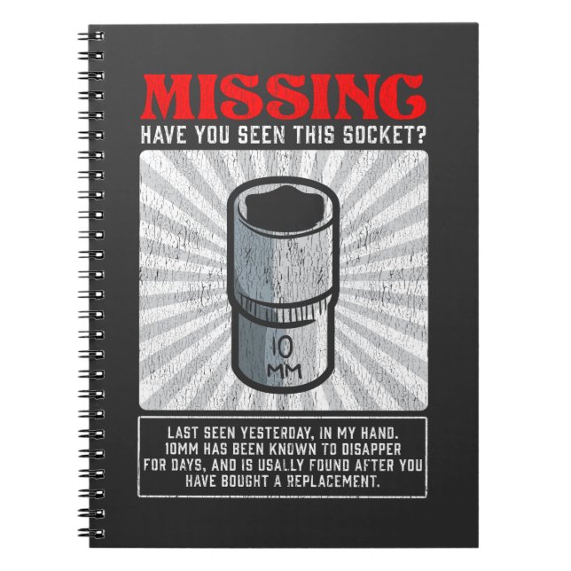 Funny Mechanic 10mm Socket Missing Workshop Tool Notebook (Front)