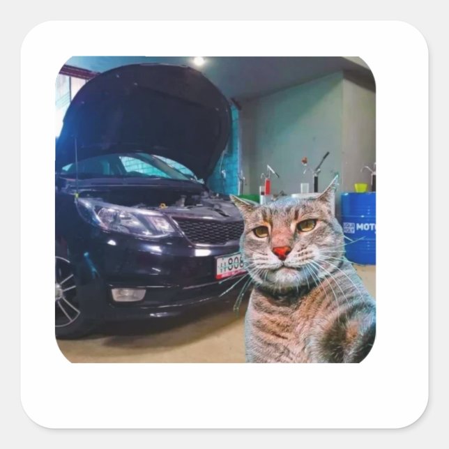 Funny Mechanic Cat in Garage Sticker  (Front)