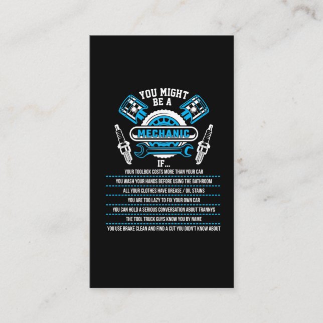 Funny Mechanic Garage Workshop Technician Business Card (Front)