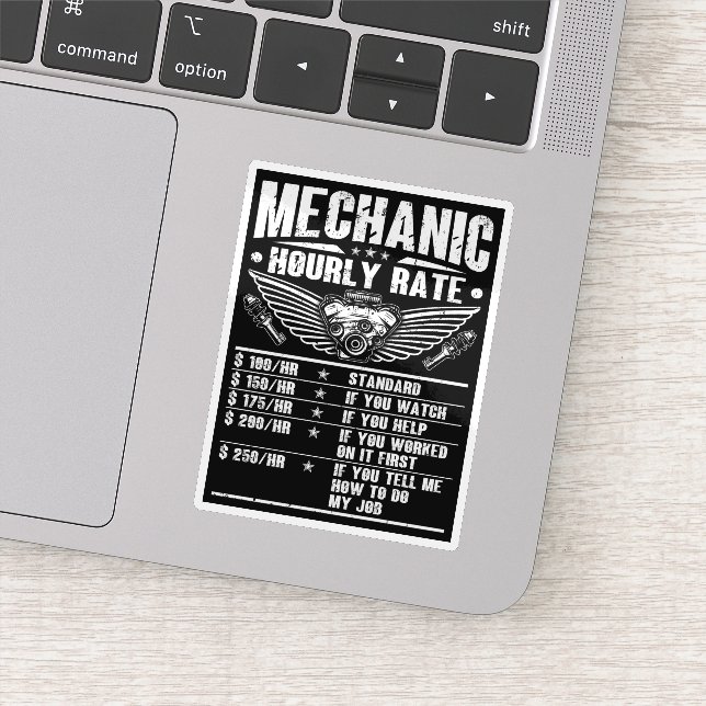 Funny Mechanic Hourly Rate Auto Car Mechanic Labor Sticker (Detail)