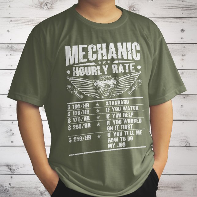 Funny Mechanic Hourly Rate Auto Car Mechanic Labor T-Shirt (Creator Uploaded)