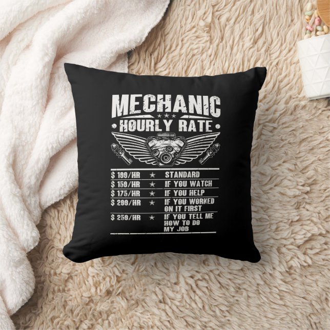 Funny Mechanic Hourly Rate Auto Car Mechanic Labor Throw Pillow (Blanket)