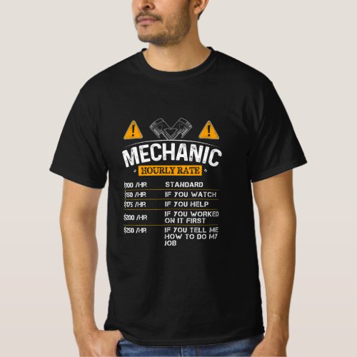 Funny Mechanic Hourly Rate Auto Repair Car Mechani T_Shirt