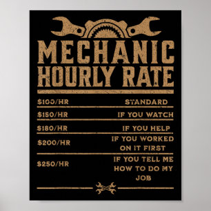 Funny Mechanic Hourly Rate Auto Repair Labor Rates Poster