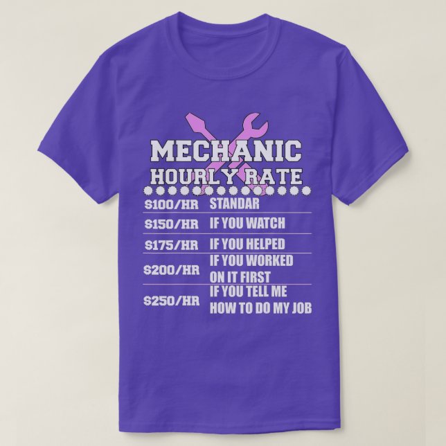 Funny Mechanic Hourly Rate Christmas Gift Labor Ra T-Shirt (Design Front)