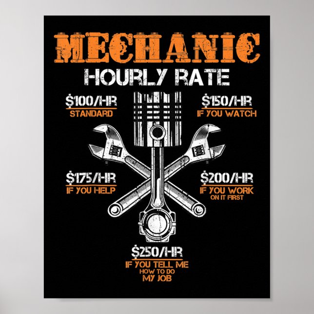 Funny Mechanic Hourly Rate Gift Shirt Labor Rates  Poster (Front)