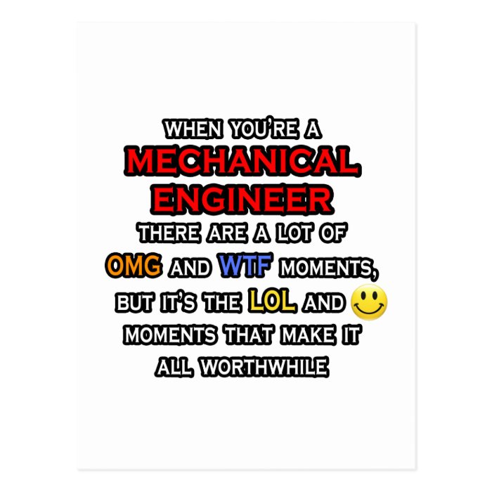 Funny Mechanical EngineerOMG WTF LOL Post Card