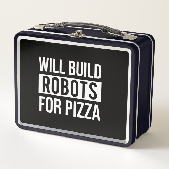 Funny Mechanical Engineering Robots Pizza Robotics Metal Lunch Box (Front)