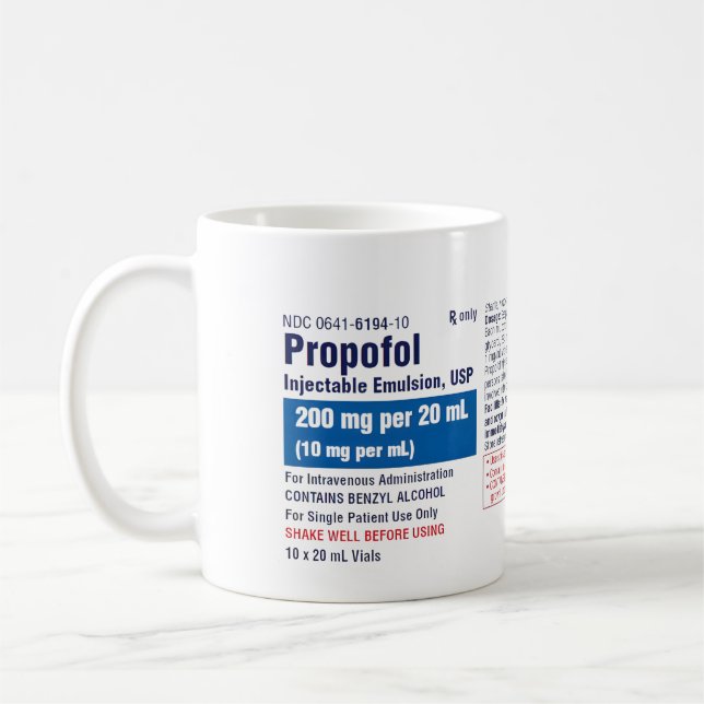 Funny Medical Propofol Label Coffee Mug (Left)