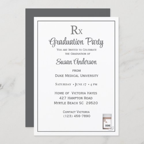 Funny Medical Rx Pill Bottle Graduation Party   Invitation