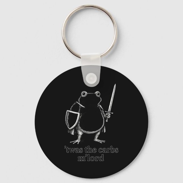 Funny Medieval Frog Meme Carbs Knight M'lord Quote Keychain (Front)