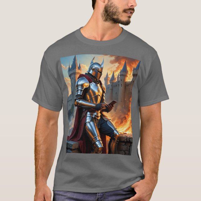 Funny Medieval Knight On Phone Tee (Front)