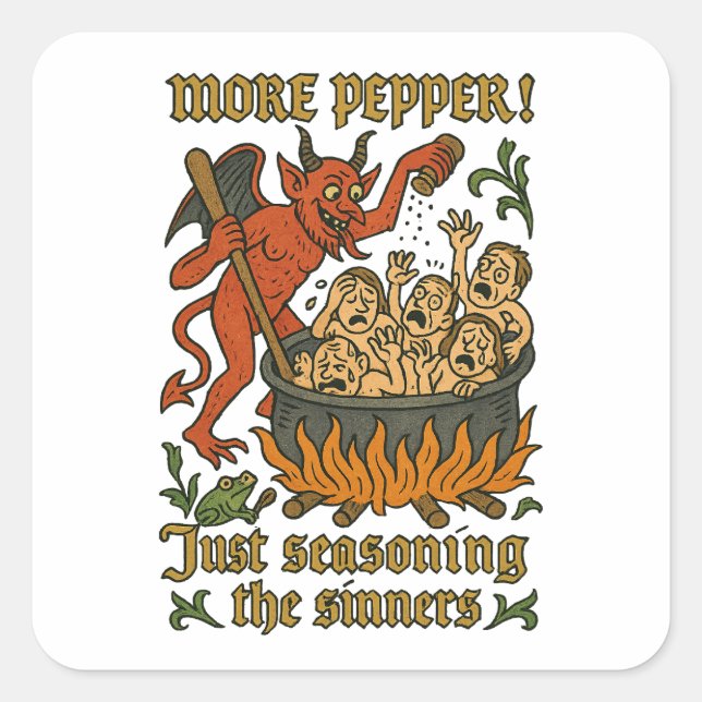 Funny Medieval Meme Devil Cartoon Halloween Square Sticker (Front)