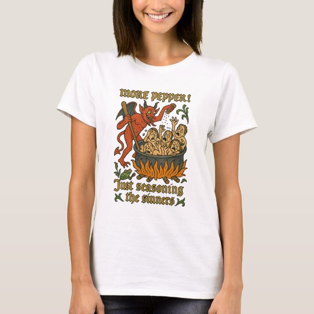 Funny Medieval Meme Devil Cartoon Halloween T-Shirt (Front)