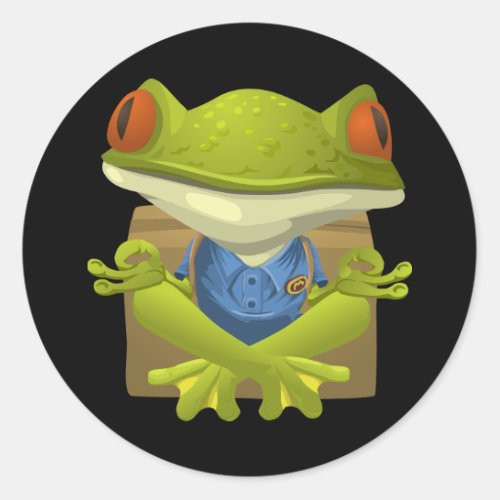 Funny Meditating Frog Cartoon Classic Round Sticker