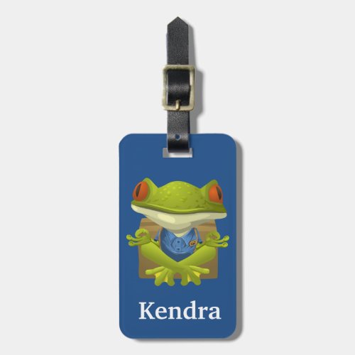 Funny Meditating Frog Cartoon Personalized Luggage Tag