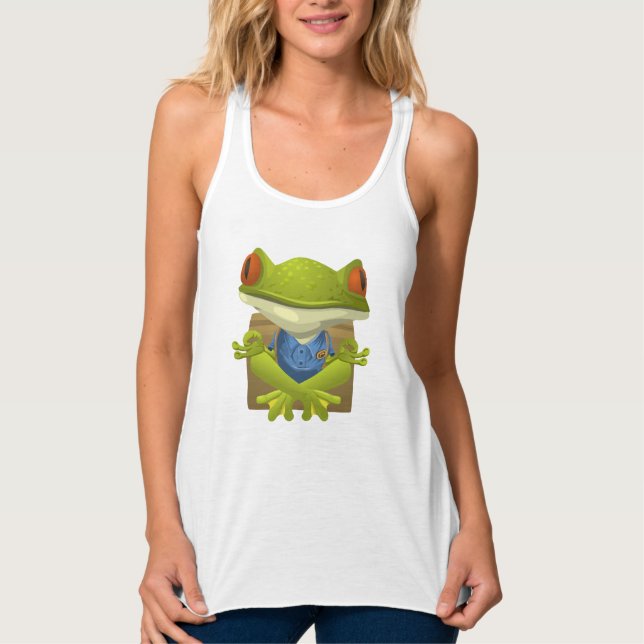 Funny Meditating Frog Cartoon Tank Top (Front)