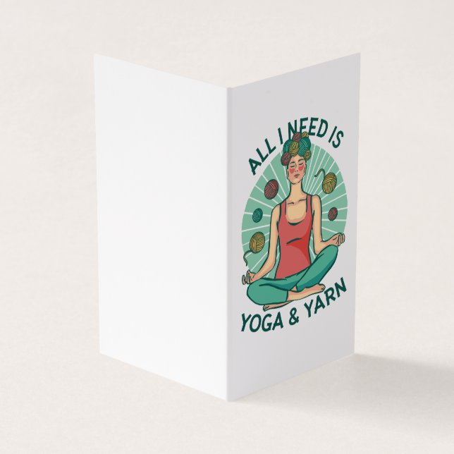 Funny Meditating Knitter for Crafters–Yoga & Yarn Business Card (Outside)